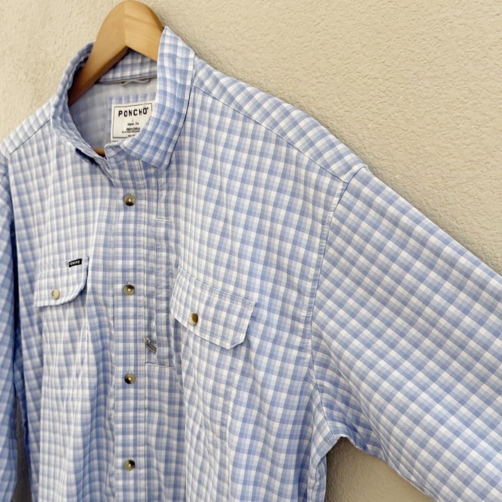 Poncho Original Shirt Mens Large Plaid Blue Outdoor Fishing Casual Utility Tech - Picture 7 of 12